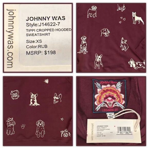 NWT Johnny Was Tippi Embroidered Dogs Cropped Hooded Sweatshirt - Picture 9 of 16